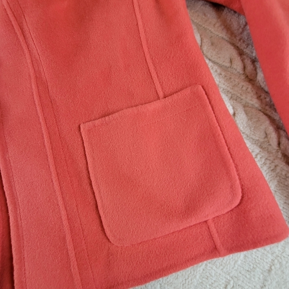 Talbots 100% Wool Open Style Blazer Felt Jacket size 4 Coral Peach Pockets - Picture 2 of 11